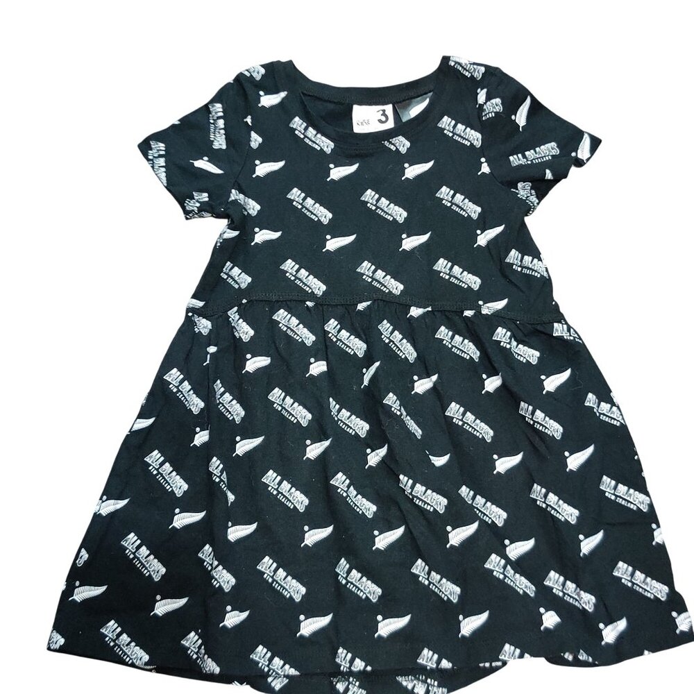 Cotton On Kids Girls 3 All Blacks Rugby Dress Black White Logo Print New Zealand